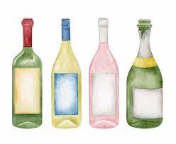 Watercolor Wine Bottles Hand Drawn