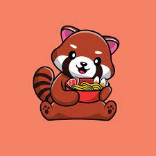 Cute Red Panda Holding Ramen Cartoon