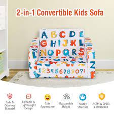 2 In 1 Convertible Kids Sofa With Velvet Fabric Multicolor Costway