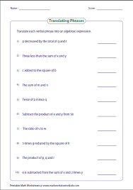 Algebraic Expressions Worksheets