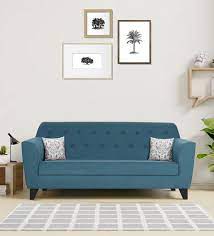 Buy Bali Velvet 3 Seater Sofa In Blue