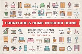 Interior Icons Set Colorful Furniture