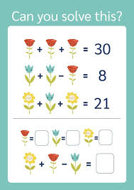Math Riddle Kawaii Flowers Vector