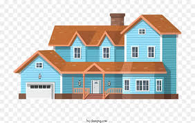 Blue House With Red Roof Porch Garage