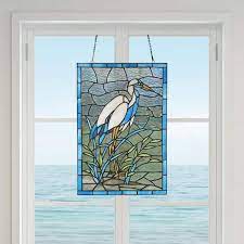 River Of Goods Majestic Crane Stained Glass Window Panel Blue