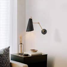 Zevni Black Diy Swing Arm Wall Lamp 1 Light Modern Gold Wall Sconce Farmhouse Wall Light Fixture For Bedrooms Hallways
