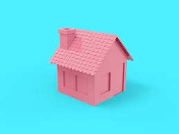 Pink One Color House On Blue Flat