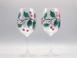 Painted Holly Wine Glasses Painted