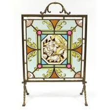 Arts Crafts Brass Framed Stained