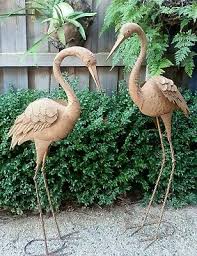 Metal Crane Set Of 2 Rusty Garden Art