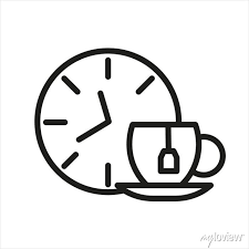 Tea Time Line Icon Clock With A Cup Of