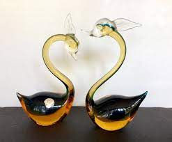 Murano Glass Swans Pair Original