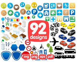92 Map Icons Clipart Bundle Car Icon
