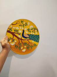 Wooden Pichwai Wall Plate Peacock On