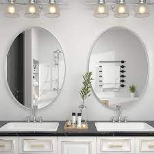 Modern Wall Mirror Oval Mirror With Metal Framed Bathroom Mirror With Round Corner Vanity Mirror For Vertical Horizontal Silver 24w 36h Inches