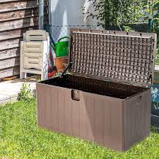 Costway 105 Gallon Outdoor Resin Deck Box All Weather Lockable Storage See Details Brown
