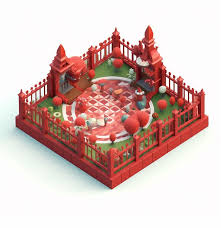 Red Castle With A Garden In The Middle
