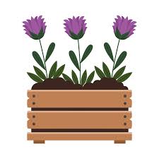 Vector Flowers In Wooden Basket Icon