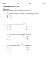 Simplify Rational Expressions Quiz Tst