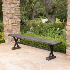 Noble House Chalmette Outdoor Brown Concrete And Steel Dining Bench