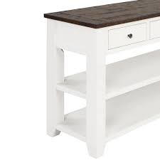 48 In White Rectangular Solid Pine Wood Top Console Table Entryway Sofa Side Table With 3 Storage Drawers 2 Shelves