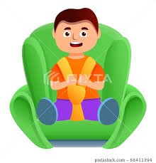 Kid Boy In Car Seat Icon Cartoon Style