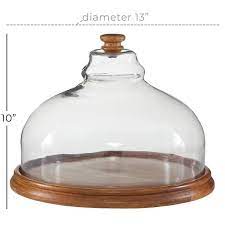 Stella Eve Natural Wood Plate With Glass Cloche Cover Brown