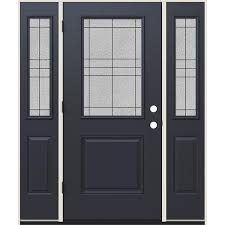 36 In X 80 In Right Hand1 2 Lite Dilworth Decorative Glass Black Steel Prehung Front Door W Sidelites