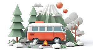 3d Flat Icon Individual With Camper Van