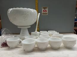 Sold At Auction Milk Glass Punch Bowl Set