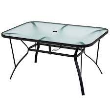 Angeles Home 55 In L Metal Outdoor Dining Table With Umbrella Hole Tempered Glass Table Top