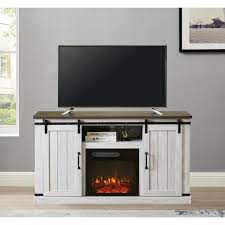 Festivo 54 In Saw Cut Off White Tv Stand For Tvs Up To 60 In With Electric Fireplace