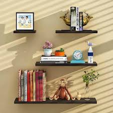4 Piece In W X 19 6 In D Black 5 9 Floating Wood Decorative Wall Shelves Storage Rack Bookcase For Kitchen Bathroom