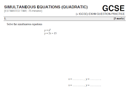 Quadratic Simultaneous Equations Gcse 9