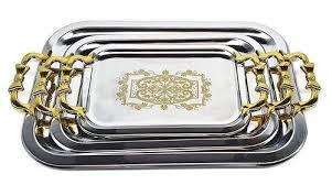 Stainless Steel Golden Serving Tray Set