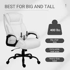 Vinsetto Big And Tall Executive Office Chair 400lbs Computer Desk Chair W High Back Pu Leather Ergonomic Upholstery White