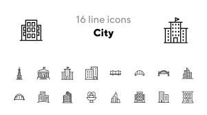 City Line Icon Set Bridge Building