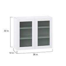J Collection Bright White Assembled Wall Kitchen Cabinet With Glass Door 36 In W X 30 In H X 14 In D