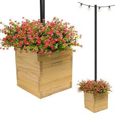 Excello Global S Egp Hd 0478 Large 14 In Natural Wooden Planter Box With String Light Pole Sleeve