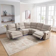 95 In Modern Manual Reclining Living Room Sofa Set With Usb Ports Storage Led Light Strip Cup Holders Cream