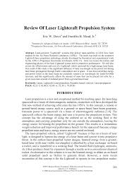 review of laser lightcraft propulsion
