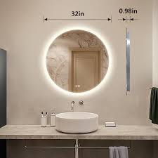 Homlux 32 In W X 32 In H Round Frameless Led Light With 3 Color And Anti Fog Wall Mounted Bathroom Vanity Mirror Silver