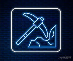 Glowing Neon Line Gold Mining Icon