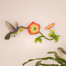 Hummingbird And Flowers Steel Wall Art