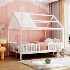 Safety Rail Wood Kids Canopy Bed Frame