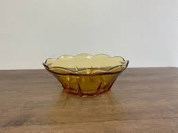 Vintage Yellow Amber Glass Serving Bowl