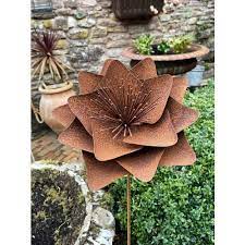 Rusty Metal Flower Stake 491 Tall