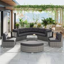 Patio Furniture Wicker Outdoor Furniture Sectional Sofa With Cushions For Patio Lawn Backyard Swimming Pool Gray