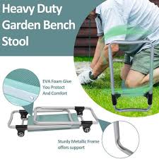 Garden Kneeler And Seat With Tool Bag Pouch Foldable Garden Stool With Eva Foam Kneeling Pad Medium Green