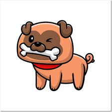 Cute Pug Dog Eat Bone Cartoon Vector